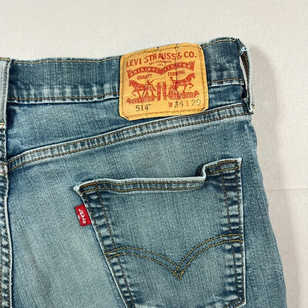Levi's 514 Straight Fit Cropped Jeans Mens 34x29 Blue Denim Mid Rise Medium Wash